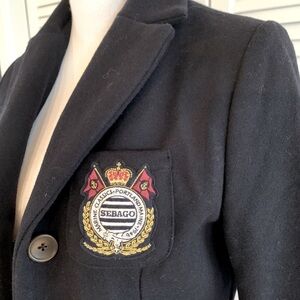 Sebago Women’s Wool Blend Lined Navy Blue Crest Insignia Blazer NWT Size Medium
